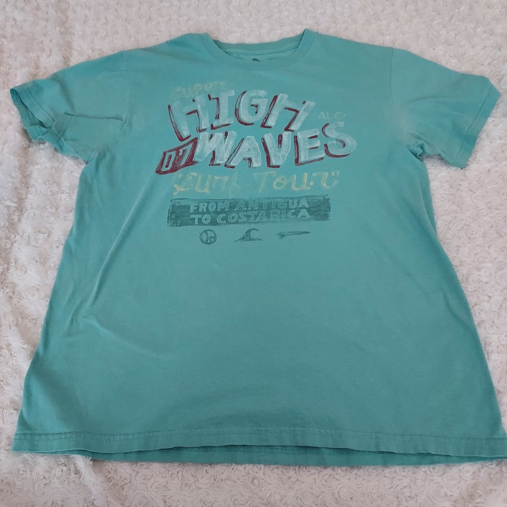 American Living Surf Themed Turquoise Cotton T-Shirt Medium Beach Waves